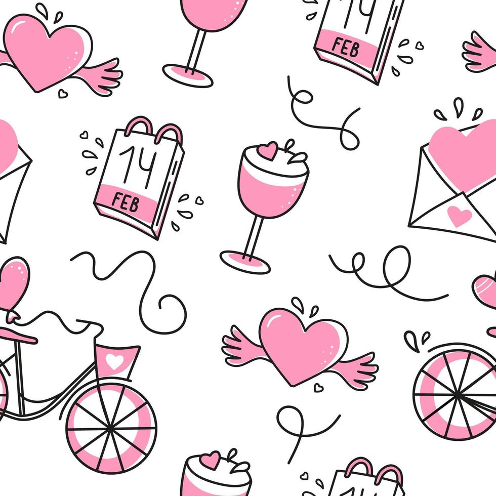 980x980 Seamless pattern of pink and gray hearts on a white background. Use on Valentines Day on textiles, wrapping paper, background, souvenirs. Vector illustration