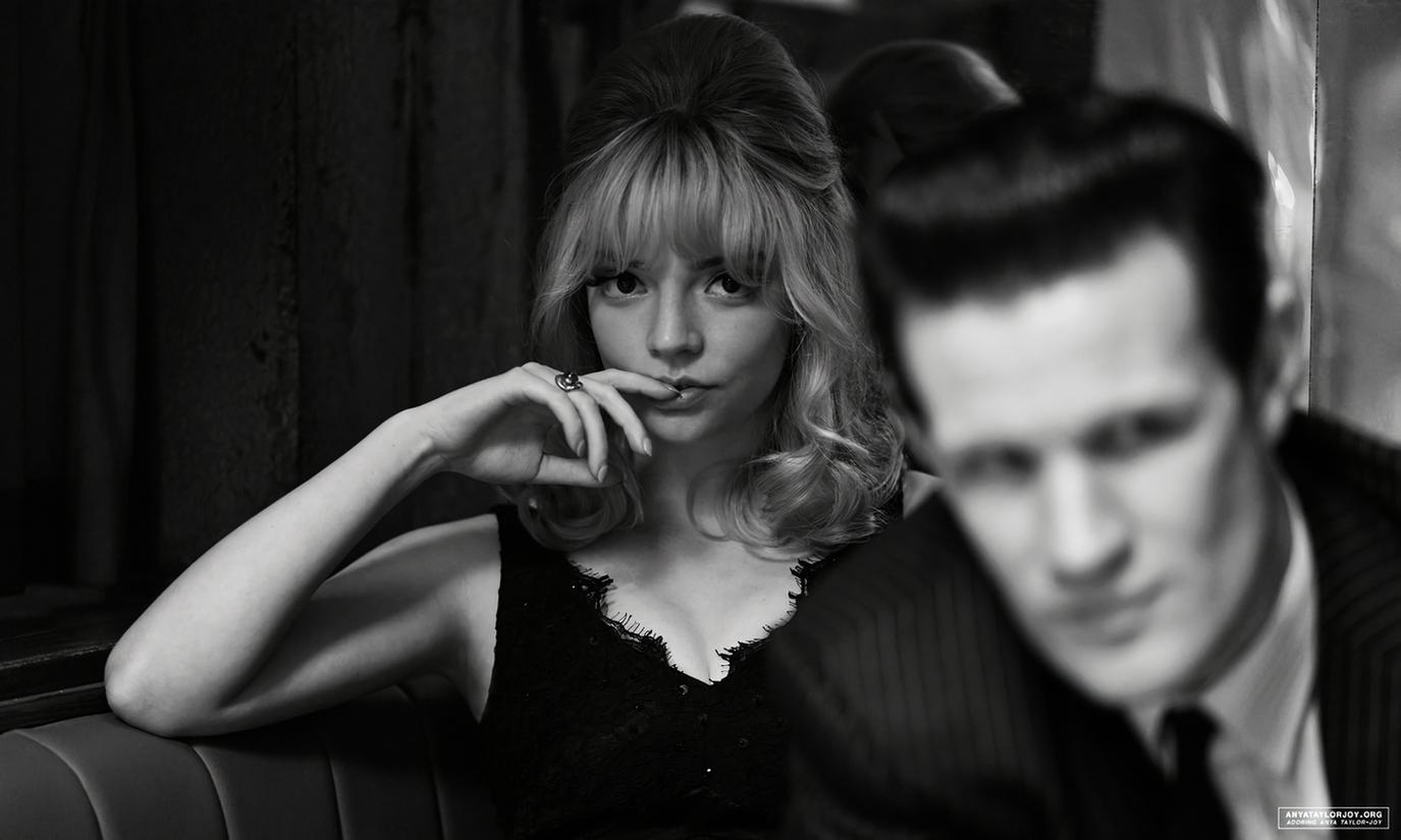 1375x825 Anya Taylor Joy Women Blonde Movies Last Night In Soho Monochrome Matt Smith Men Depth Of Field Look Wallpaper:1375x825