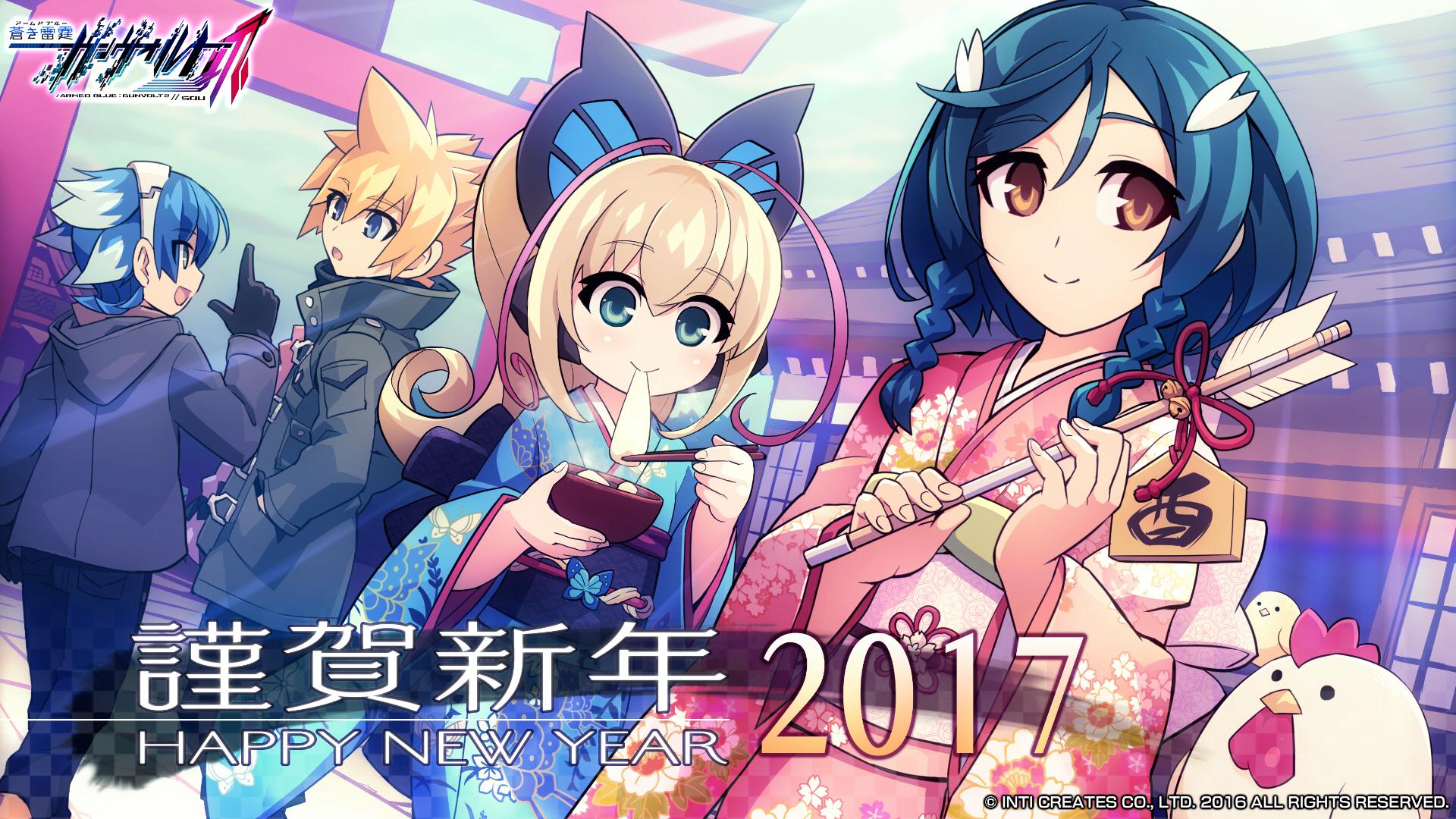 1920x1080 animal bell bird blonde hair blue eyes blue hair braids brown eyes food gloves gunvolt headband logo long hair male short hair torii xiao wu wallpaperx1080