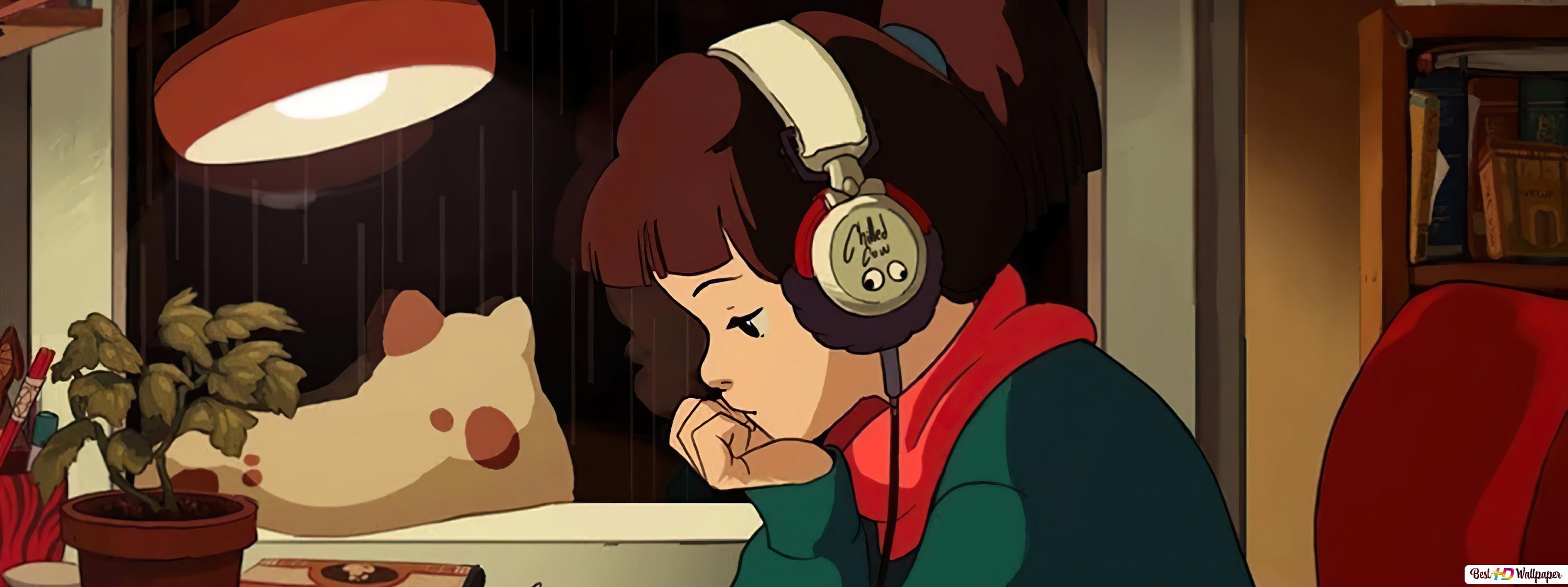 3200x1200 Lofi Girl Studying HD wallpaper download