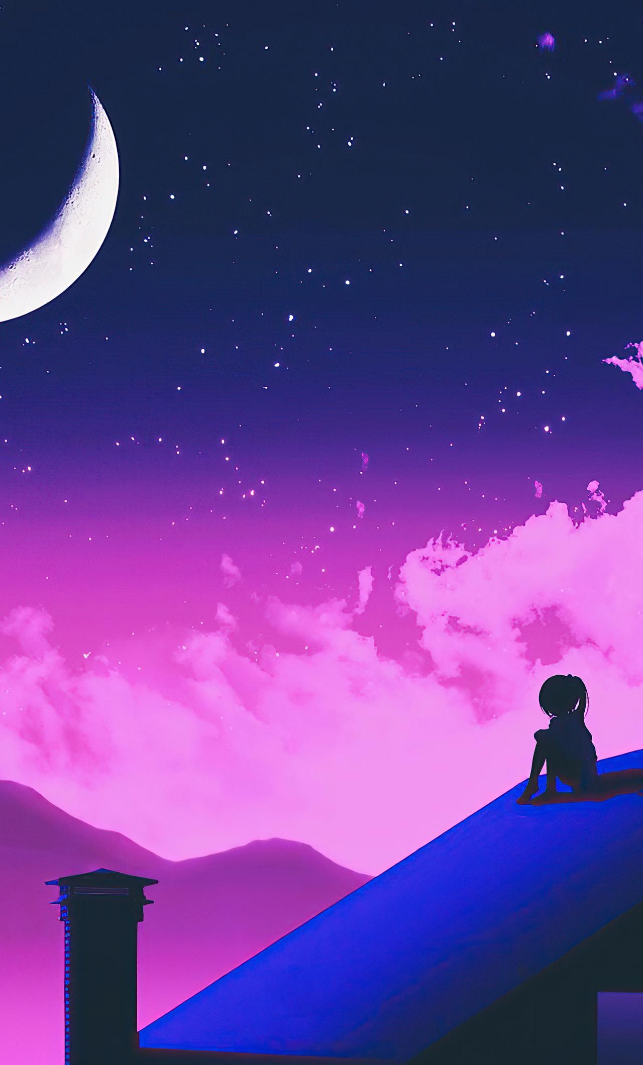 1280x2120 Girl Sitting Alone Roof Top Neon 4k iPhone HD 4k Wallpaper, Image, Background, Photo and Picture