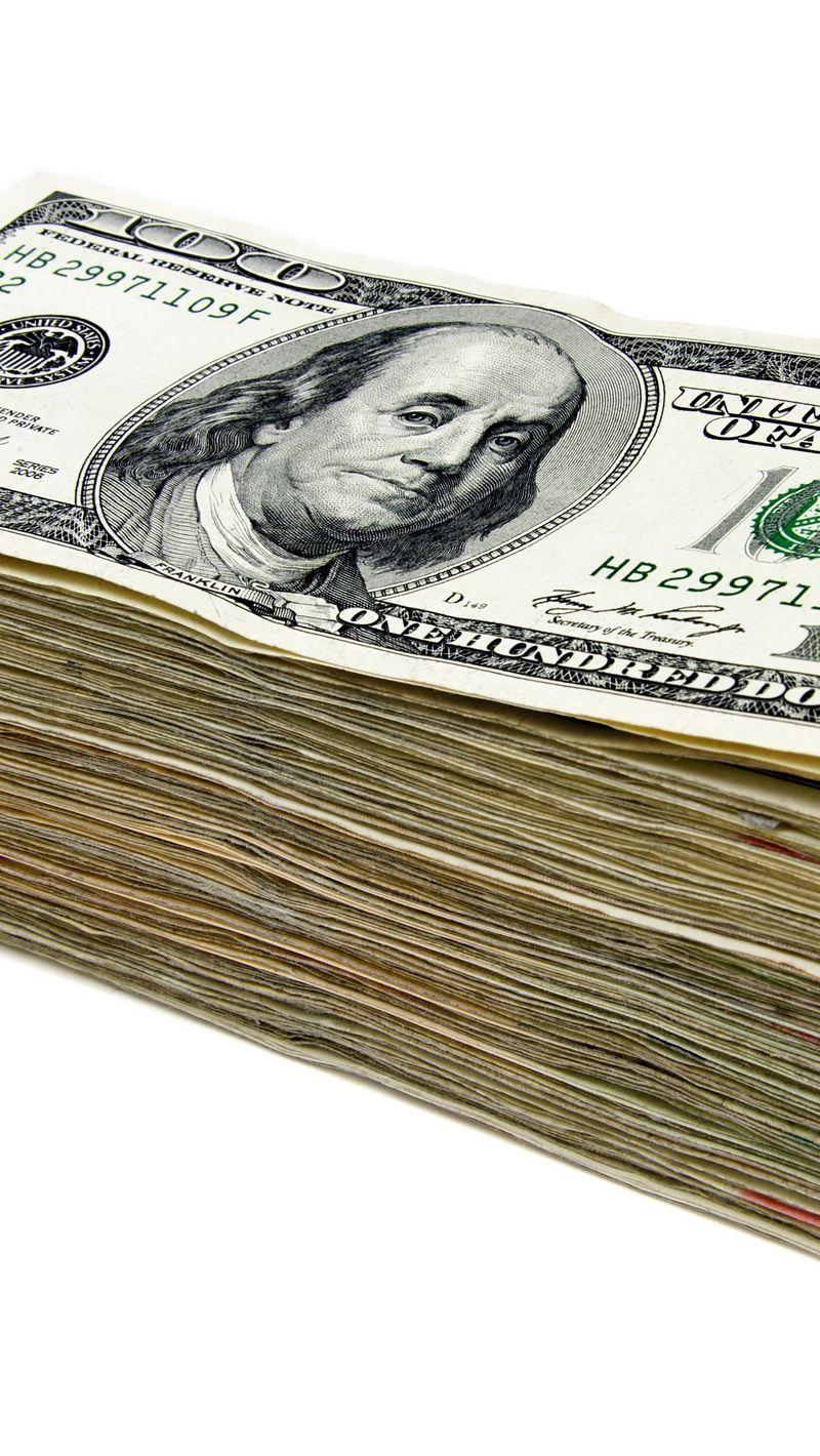 800x1420 Download wallpaper 800x1420 money, stack, dollar, white background