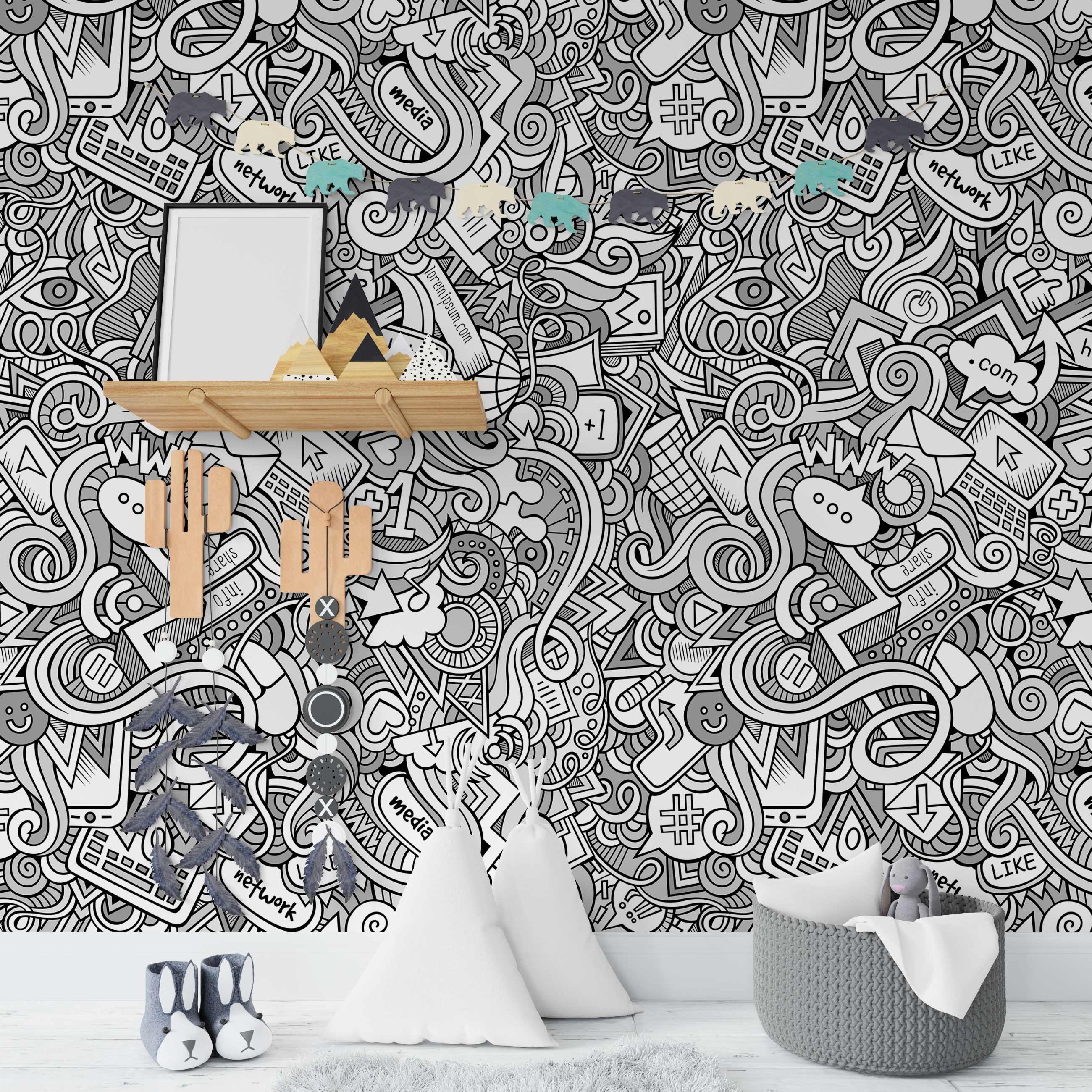 2600x2600 Graffiti Wall Mural Black and White Wallpaper Kids Mural
