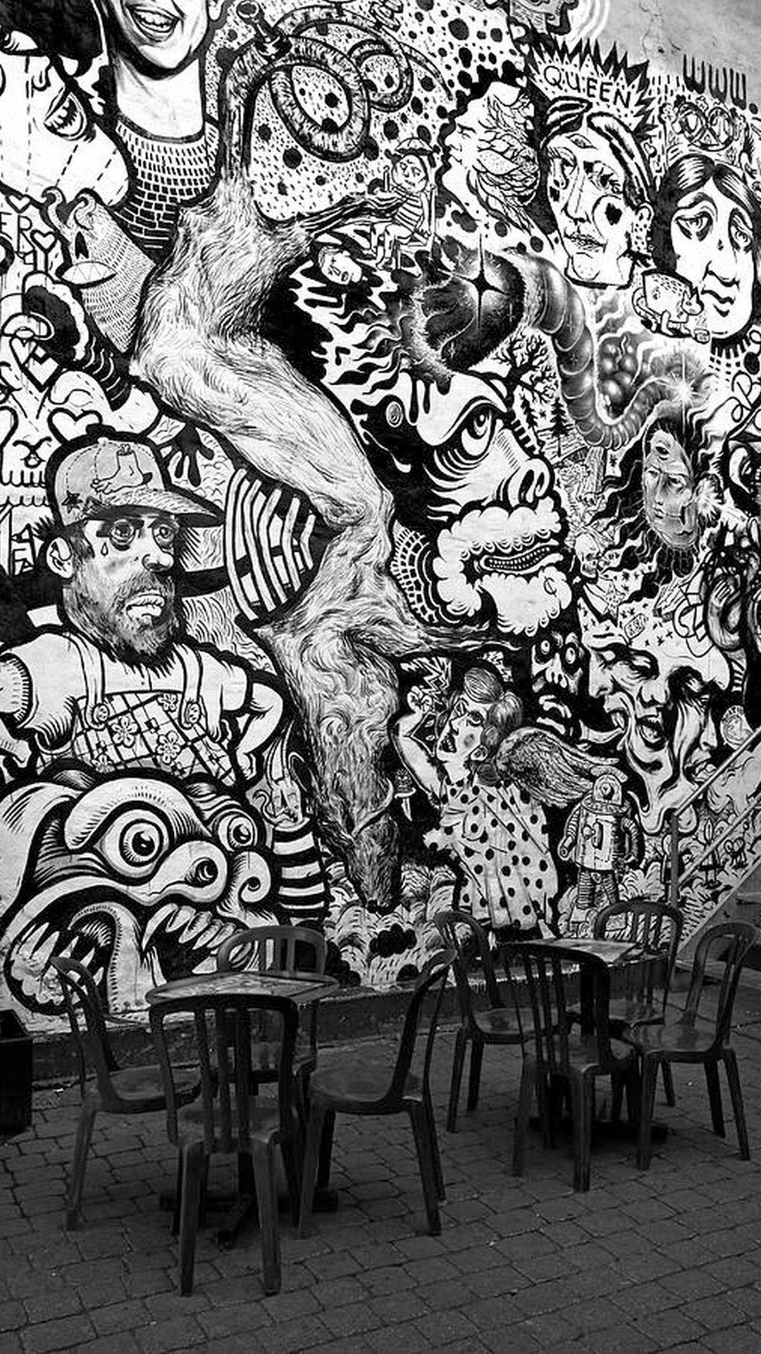 1080x1920 Black and White Graffiti Wallpaper