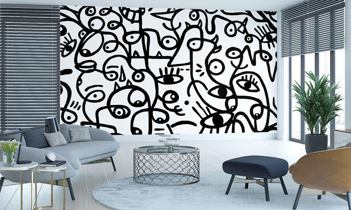 1366x820 Black And White Graffiti Wall Art