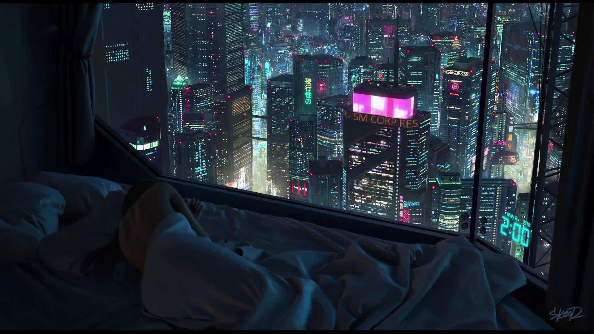 1920x1080 Cyberpunk City Night Time HD Live Wallpaper