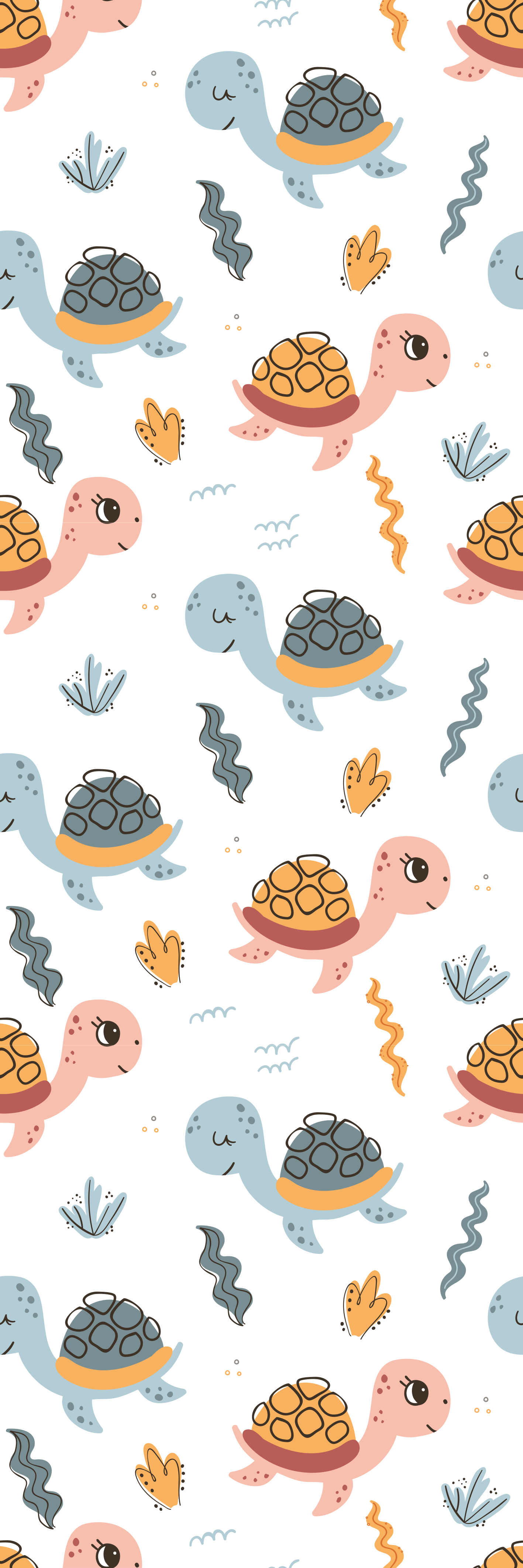 1417x4252 Cute turtle group Kids Wallpaper