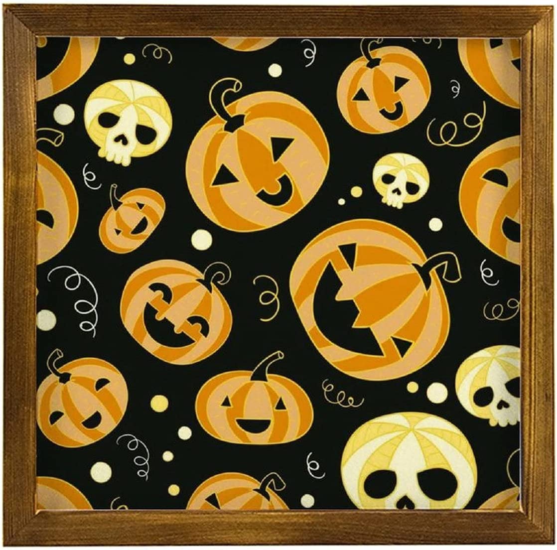 1118x1104 Aihesui Halloween Theme Framed Wooden Sign Cute Halloween Wallpaper Vintage Retro Wall Sign Decor for Home Living Room Kitchen Holiday Festival Art Gift for Friend : Home & Kitchen