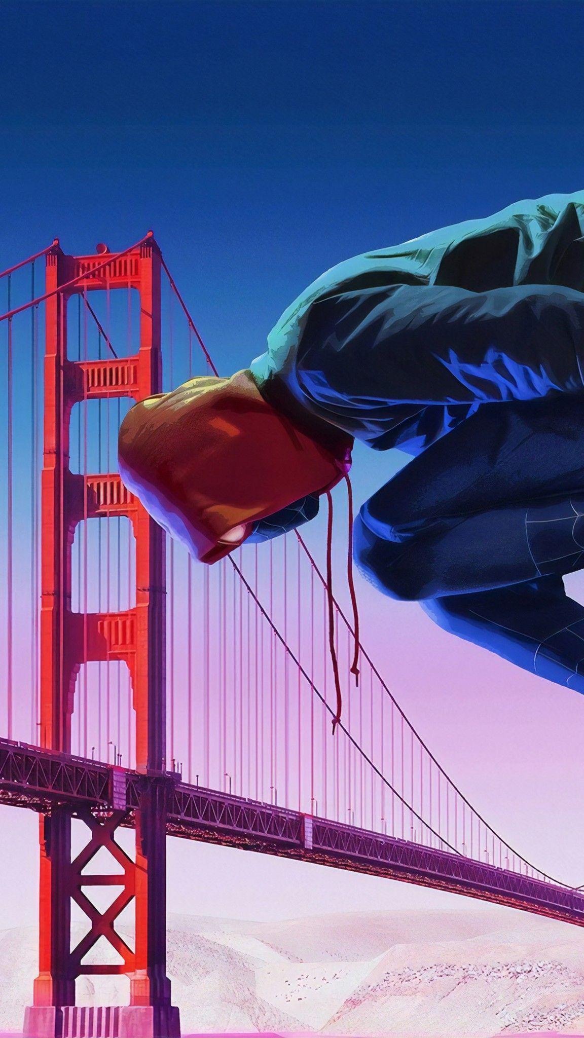 1152x2048 Miles Morales Spider Man, Into The Spider Verse. Bridge Wallpaper, Golden Gate Bridge Wallpaper, Spiderman