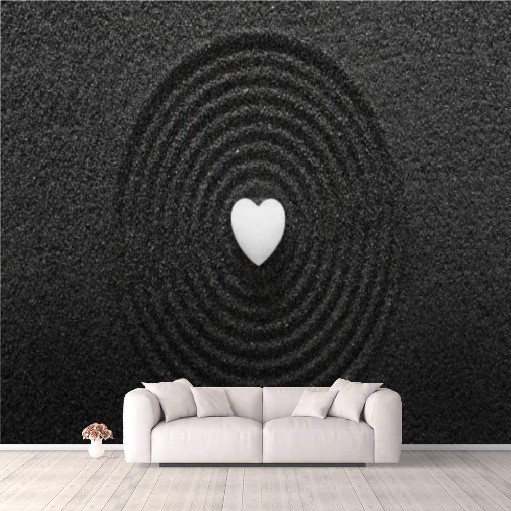 1000x1000 3D Wallpaper Japanese Zen Garden with White Stone Heart in Textured Sand Japanese Self Adhesive Bedroom Living Room Dormitory Decor Wall Mural Stick and Peel Background Wall Ceiling Wardrobe Sticker