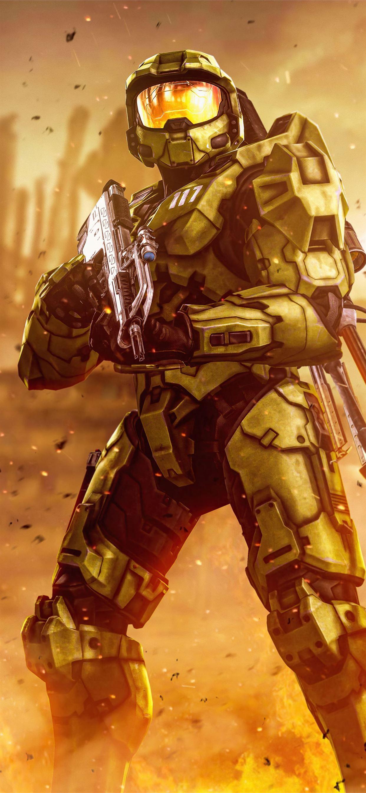 1242x2688 green men halo infinite 8k iPhone 11 Wallpaper Free Download