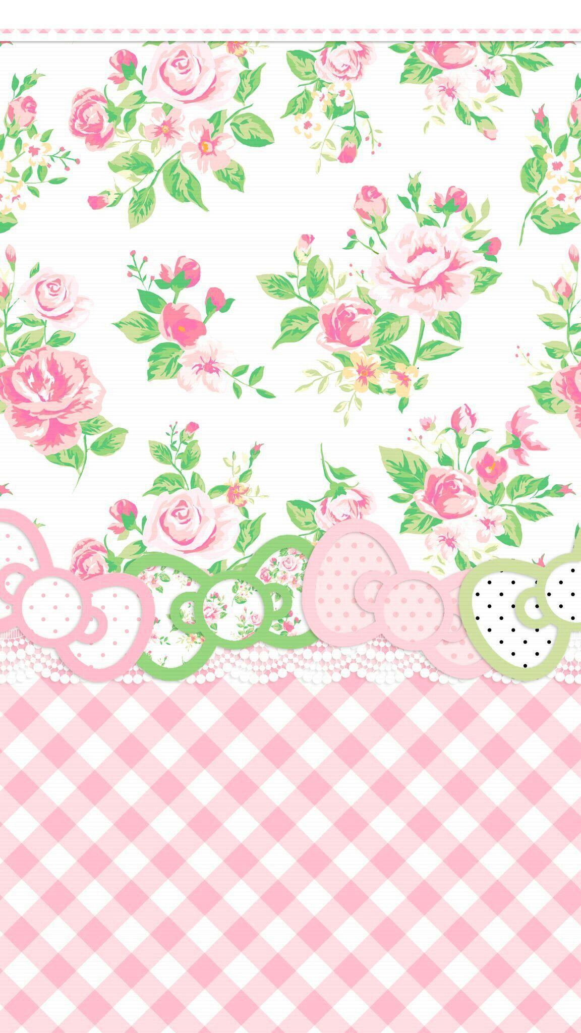 1152x2048 iPhone Wallpaper pink & green gingham check floral
