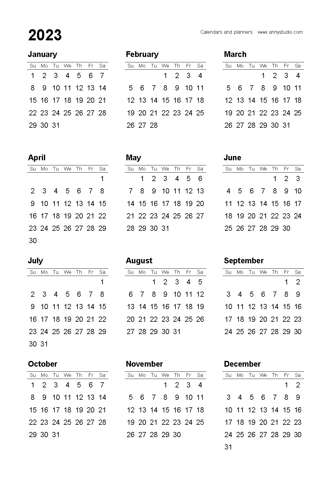 1100x1600 Free printable calendars and planners 2023 and 2024