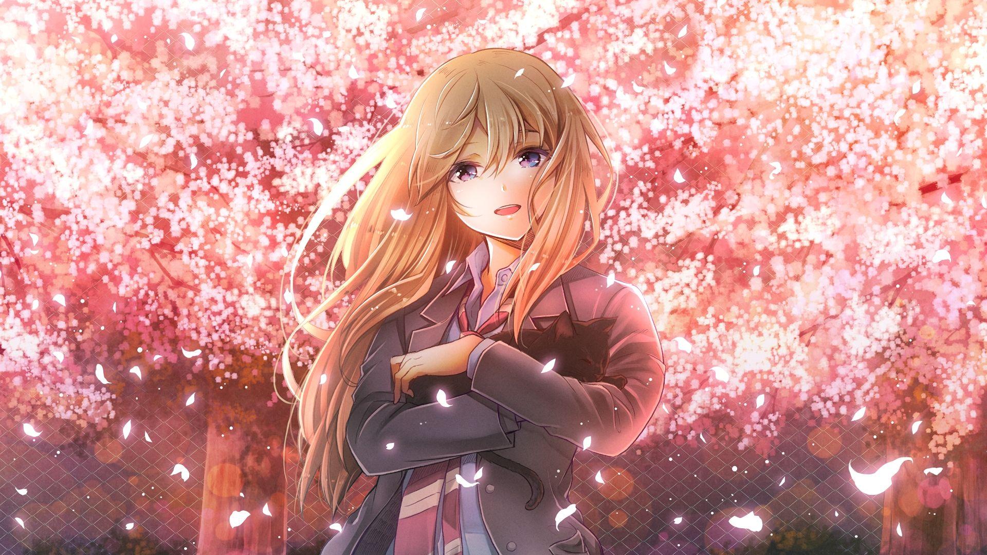 1920x1080 Desktop Wallpaper Blonde Anime Girl In Garden, Kaori Miyazono, Shigatsu Wa Kimi No Uso, HD Image, Picture, Background, Mhbwod