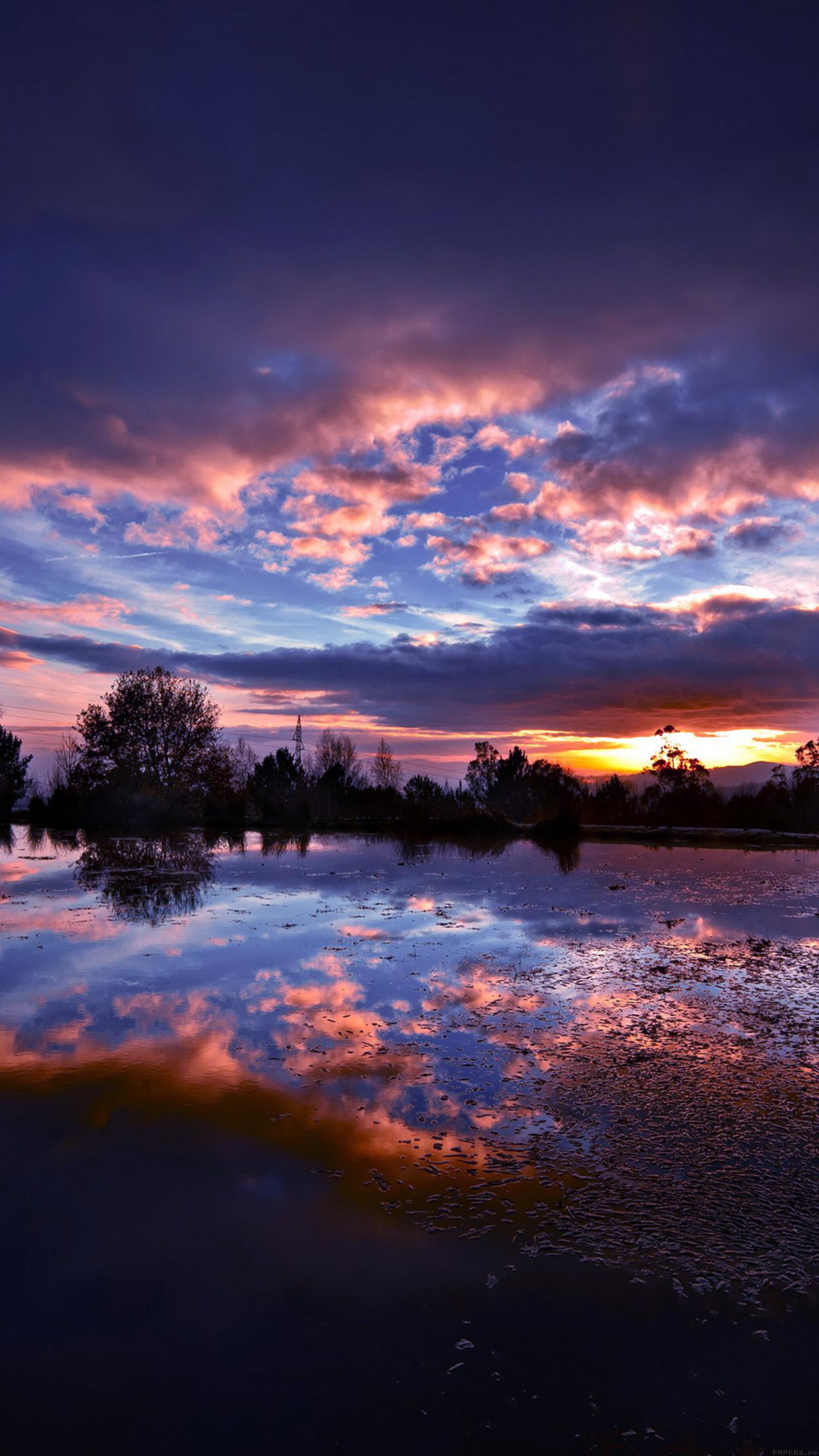 1242x2208 Sunset Lake Night Blue Dark Nature