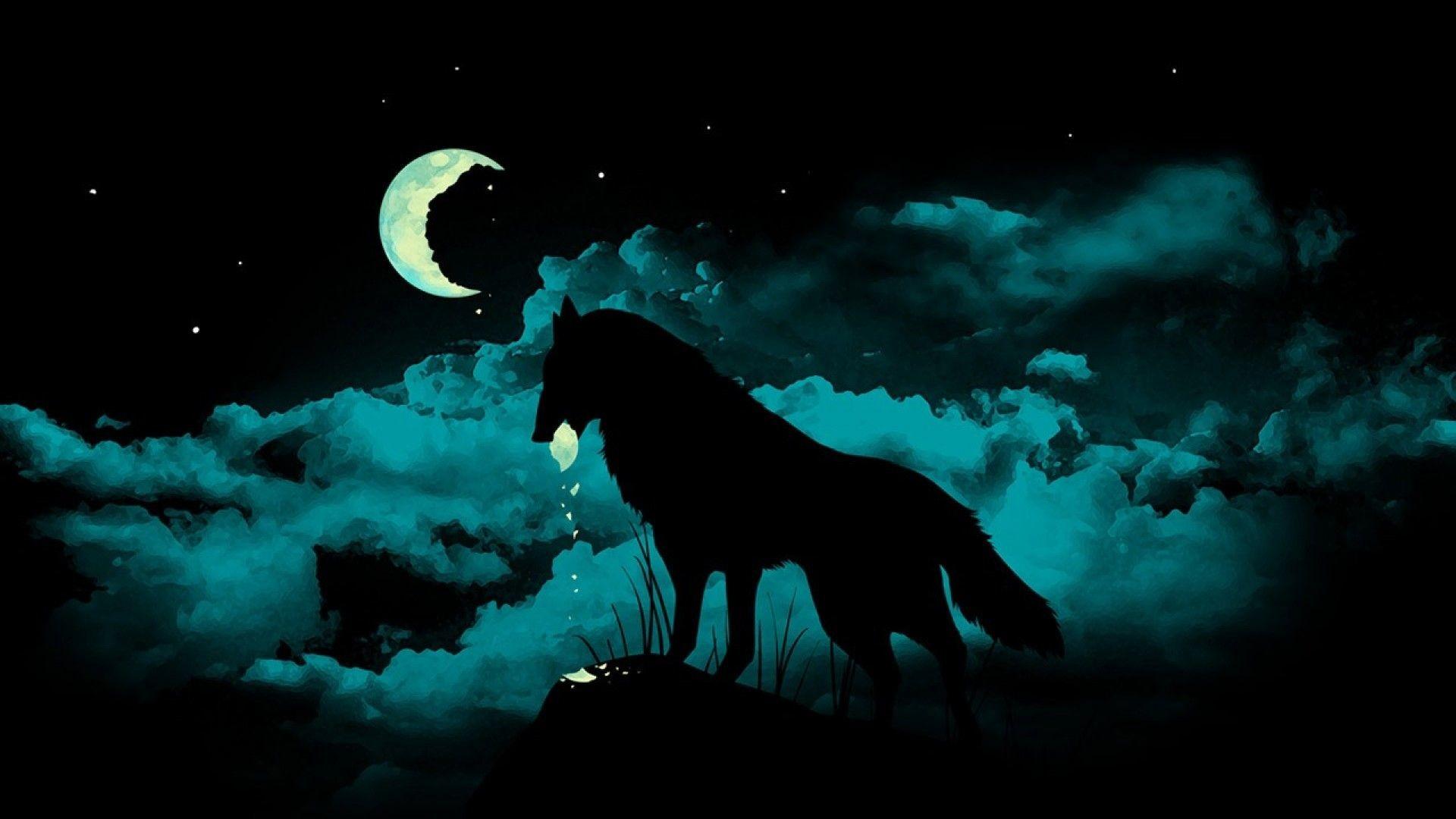 1920x1080 Wolf Howling at the Red Moon Wallpaper