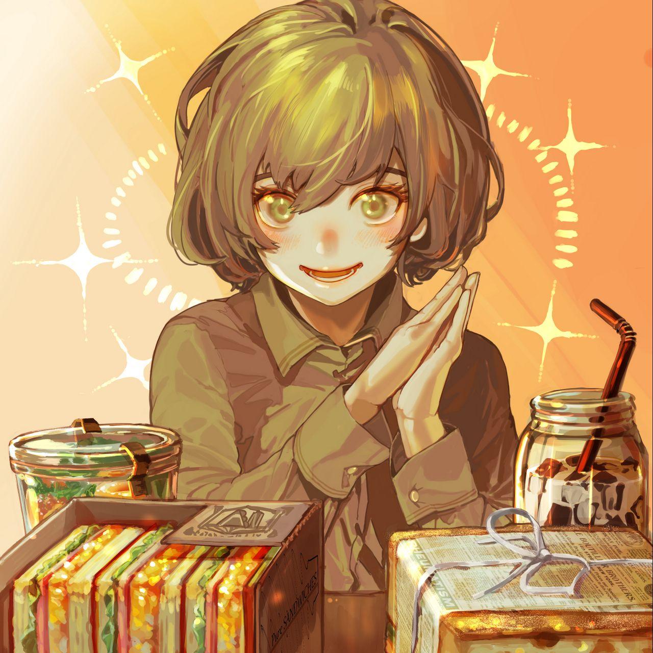 1280x1280 Download wallpaper 1280x1280 girl, smile, food, anime, art ipad, ipad ipad mini for parallax HD background