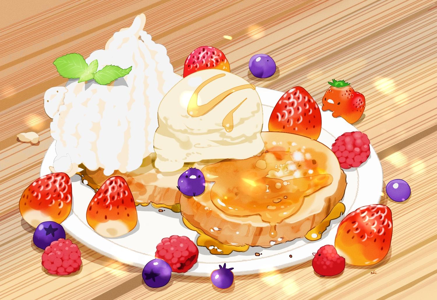1500x1031 animal bird cake chai (artist) food fruit ice cream original signed strawberry. konachan.com.com Anime Wallpaper