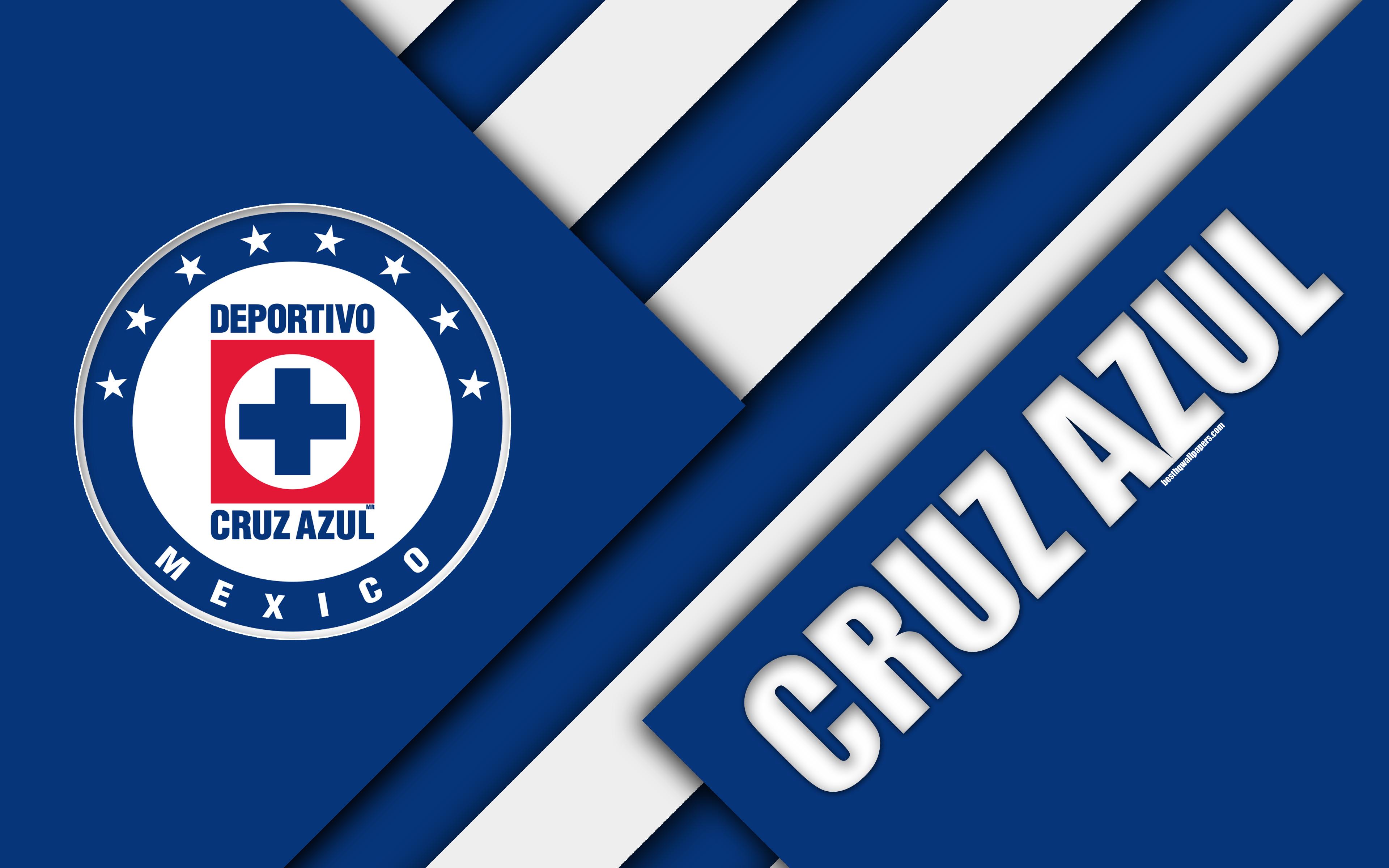 3840x2400 Download wallpaper Cruz Azul FC, 4K, Deportivo Cruz Azul, Mexican Football Club, material design, logo, blue white abstraction, Mexico City, Mexico, Primera Division, Liga MX for desktop with resolution 3840x2400. High Quality