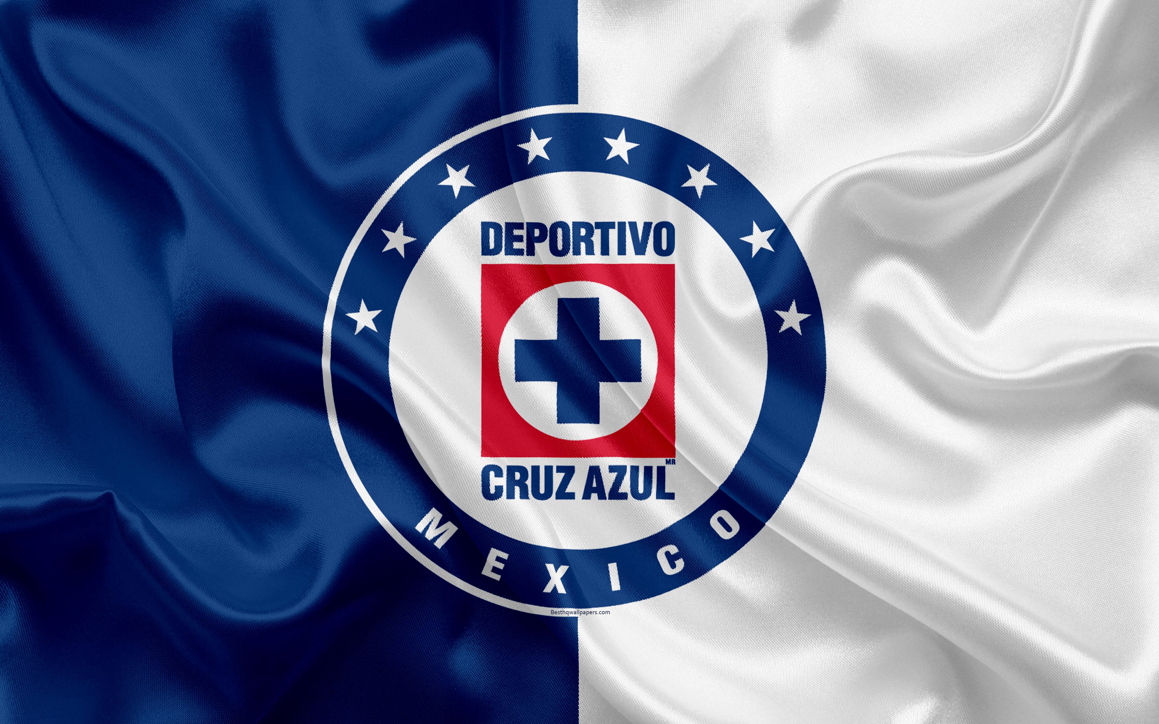 3840x2400 Download wallpaper Cruz Azul FC, 4K, Mexican Football Club, emblem, Azul logo, sign, football, Primera Division, Mexico Football Championships, Hasso, Mexico City, Mexico, silk flag for desktop with resolution 3840x2400. High Quality