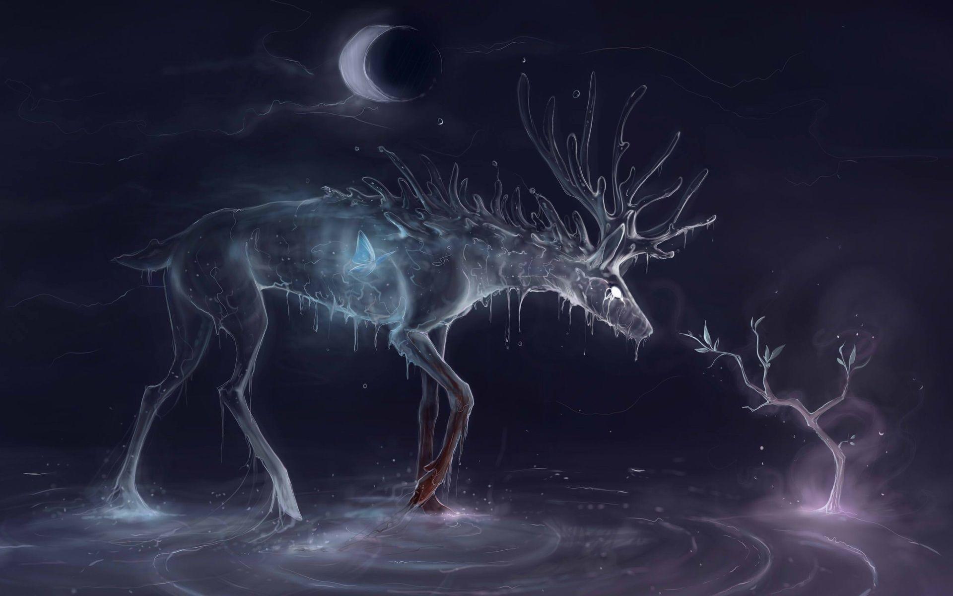 1920x1200 Fantasy magic gothic deer animals wallpaper. Deer wallpaper, Fantasy art, Mythical creatures art