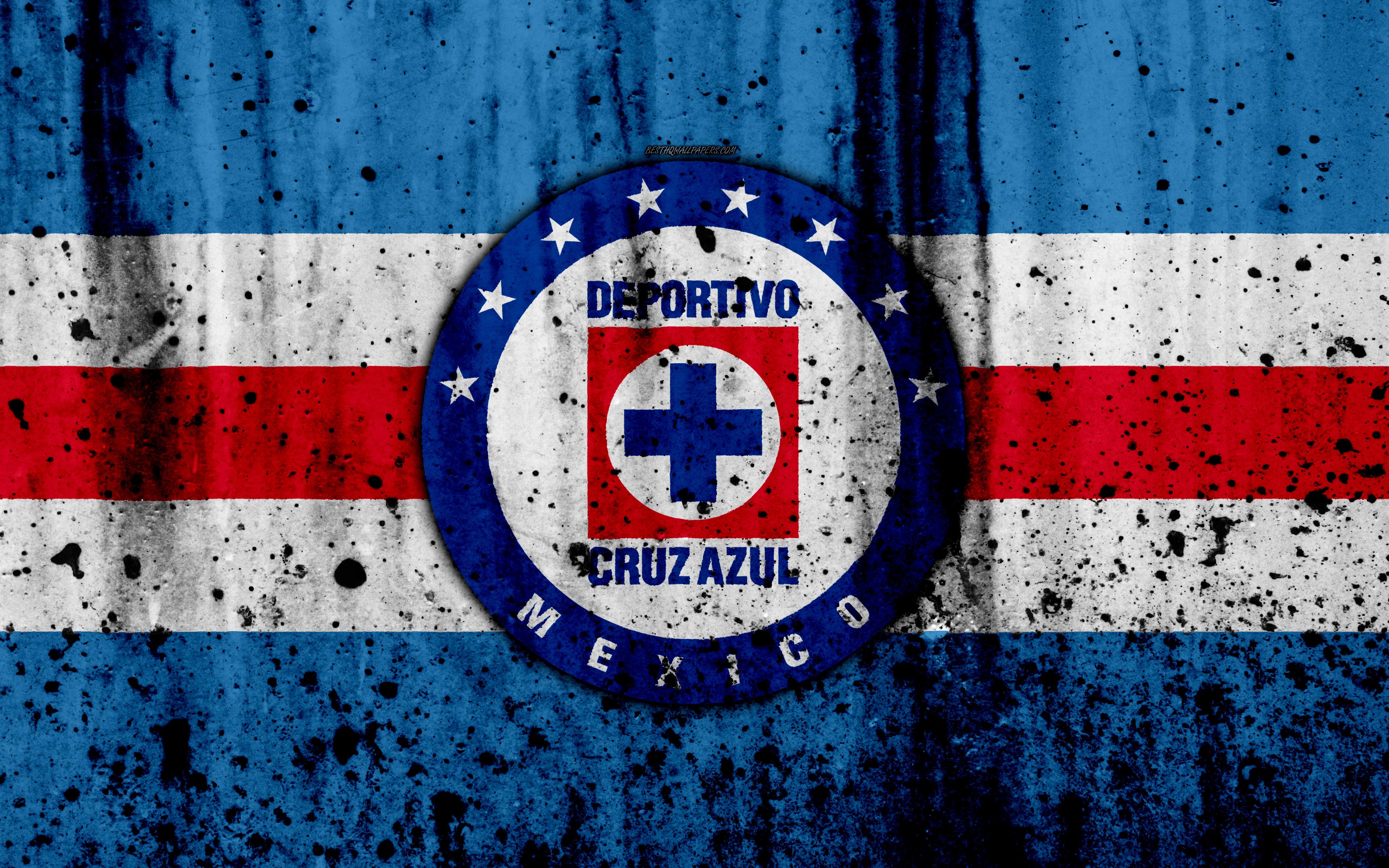 3840x2400 Download wallpaper 4k, FC Cruz Azul, grunge, Liga MX, soccer, art, Primera Division, football club, Mexico, Cruz Azul, stone texture, Cruz Azul FC for desktop with resolution 3840x2400. High Quality HD picture