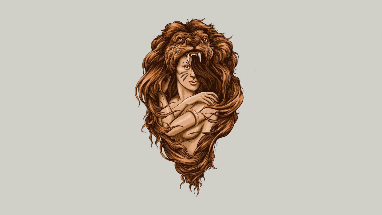 1244x700 Lion Brunette Abstract wallpaperx1080