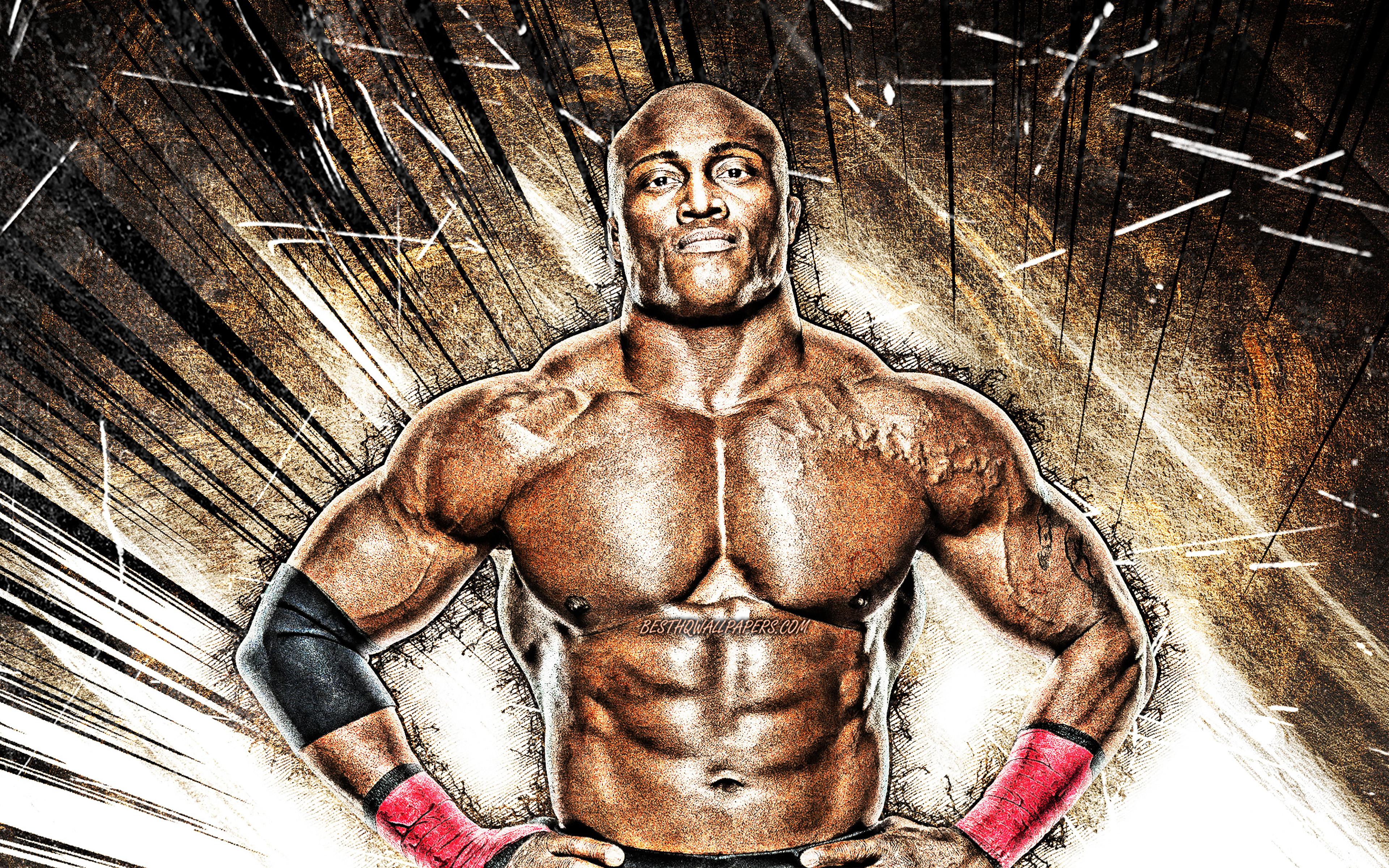3840x2400 Download wallpaper Bobby Lashley, 4k, grunge art, WWE, american wrestlers, wrestling, brown abstract rays, Franklin Roberto Lashley, wrestlers, Bobby Lashley 4K for desktop with resolution 3840x2400. High Quality HD picture wallpaper