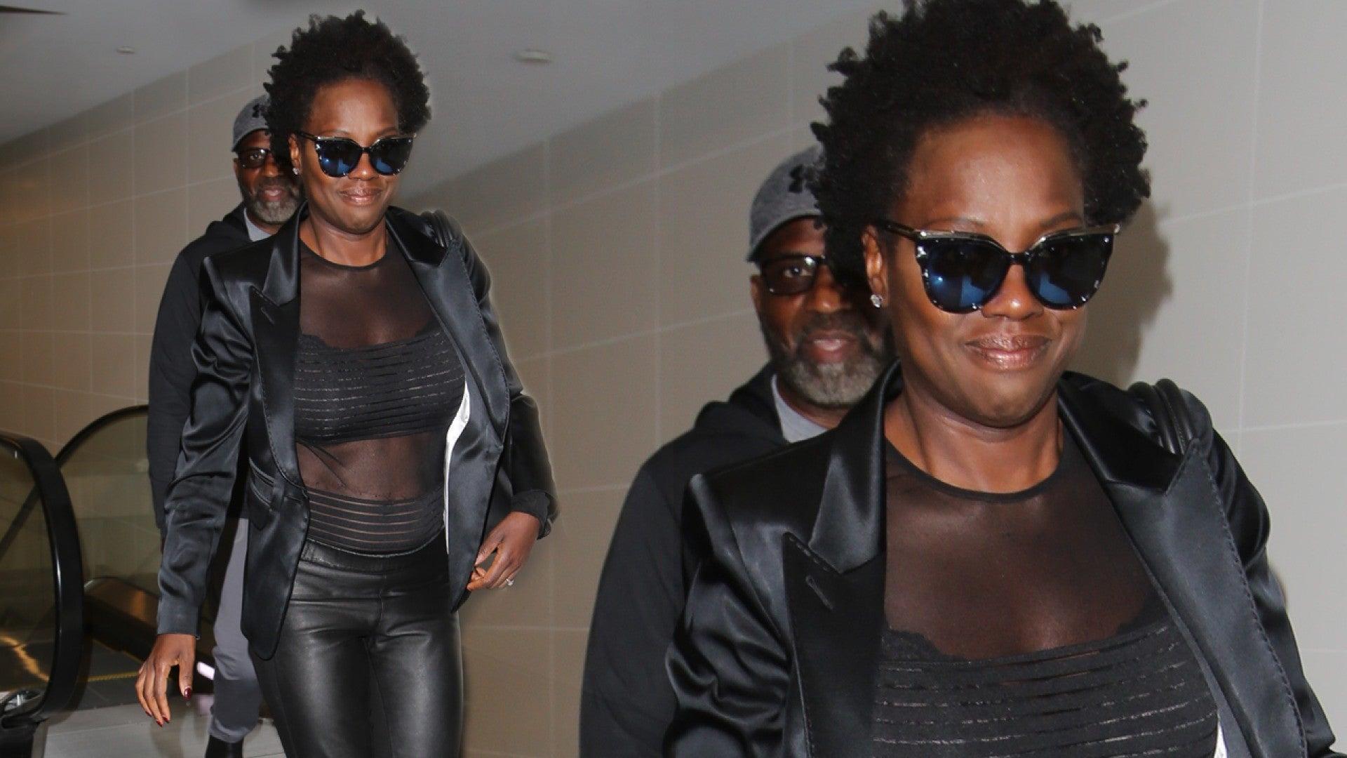 1920x1080 Viola Davis Rocks Sheer Top and Black Bra While at the Airport: See the Look!