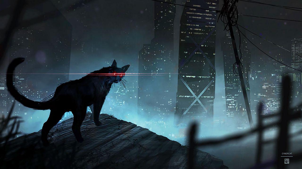 1280x720 Download wallpaper 1280x720 cat, black cat, eyes, rays, art hd, hdv, 720p HD background