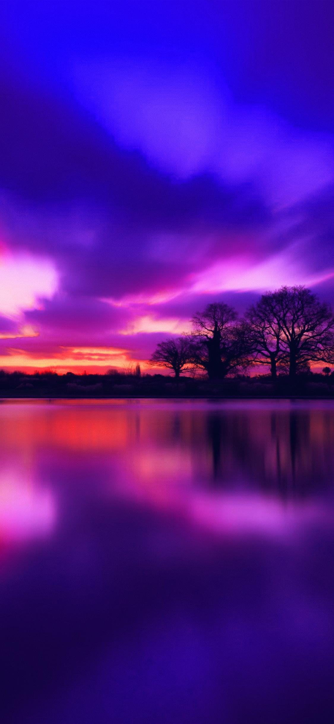 1125x2436 iPhone X wallpaper. night lake blue sunset nature soft purple
