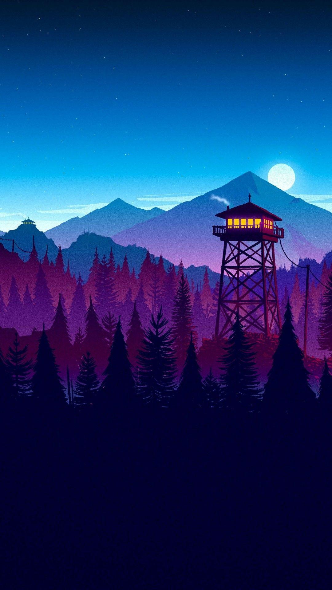 1080x1920 Aesthetic Cartoon Mountain View Wallpaper