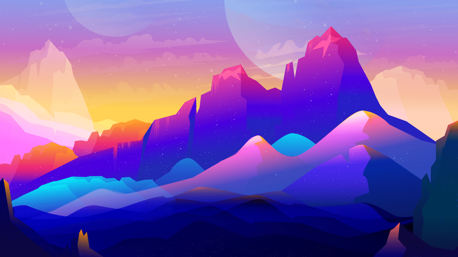 1600x900 Animated Sunrise Mountain Wallpaper