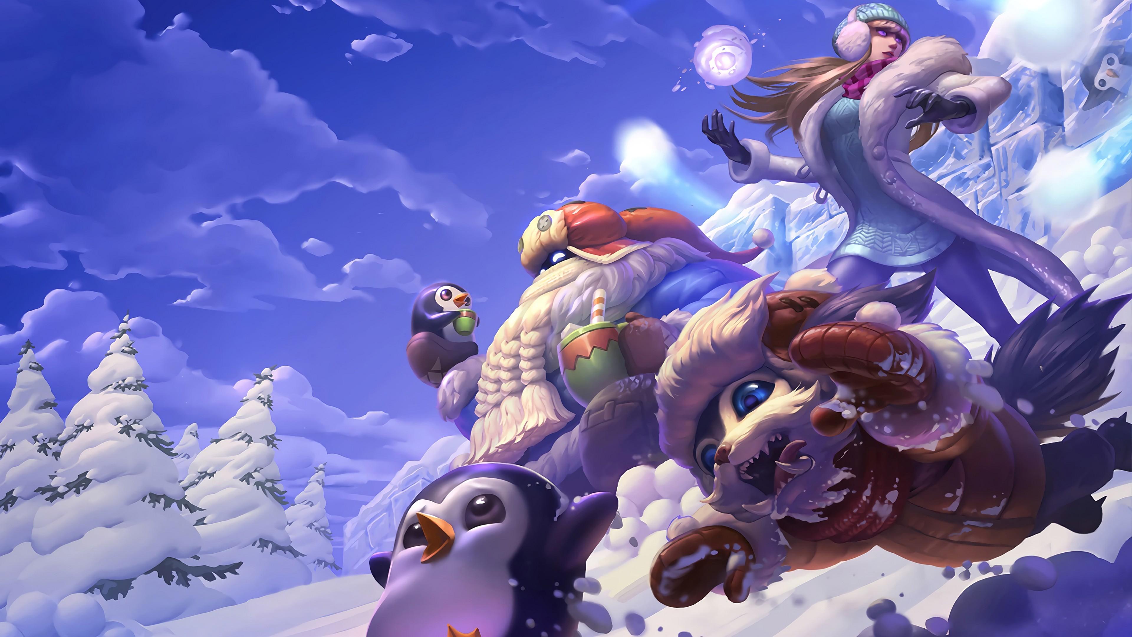 3840x2160 Wallpaper snow day, syndra bard, gnar splash, League of Legends, game, lol, MOBA, Games