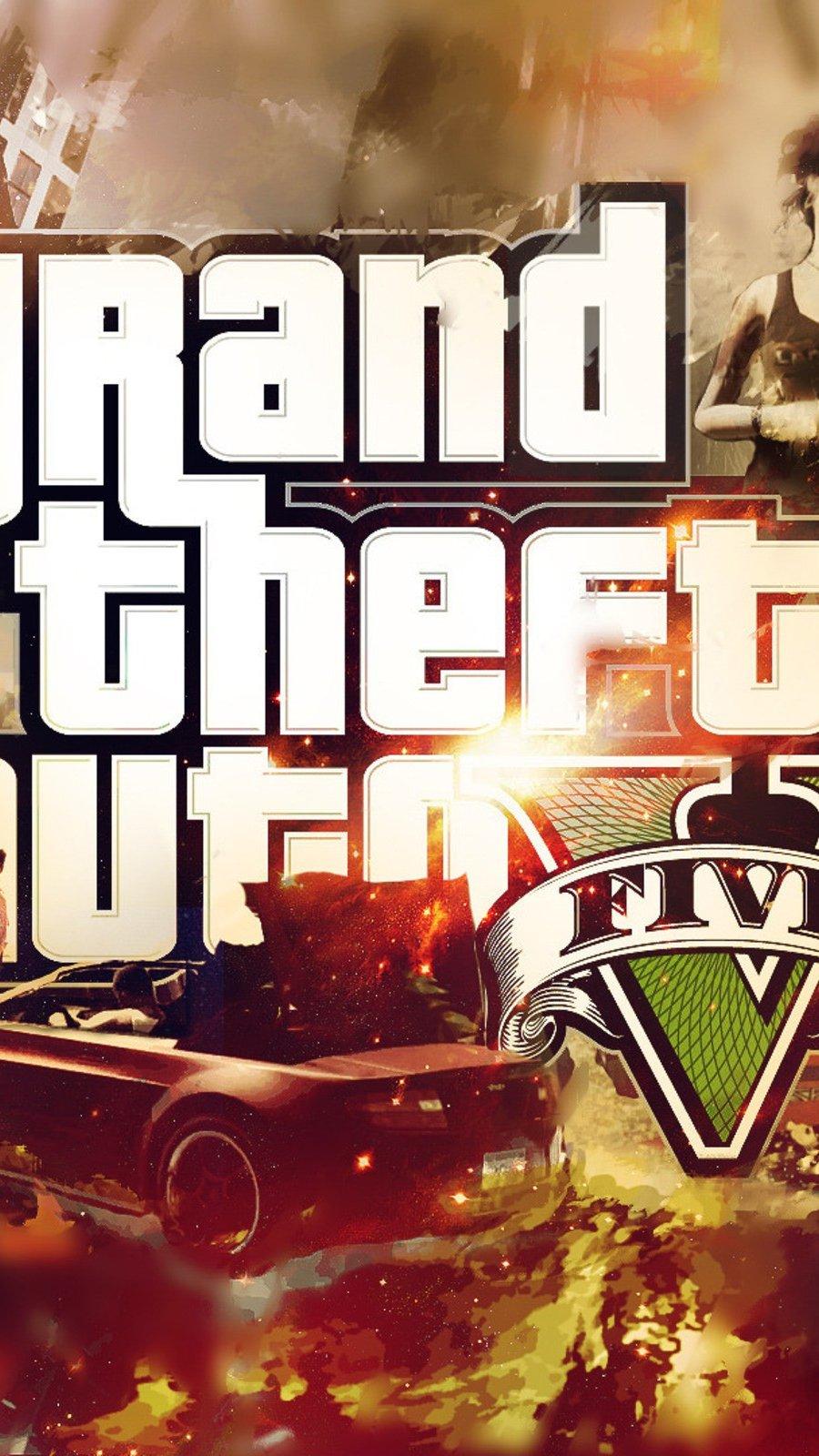 900x1600 GTA V logo on fire Wallpaper 2k Quad HD