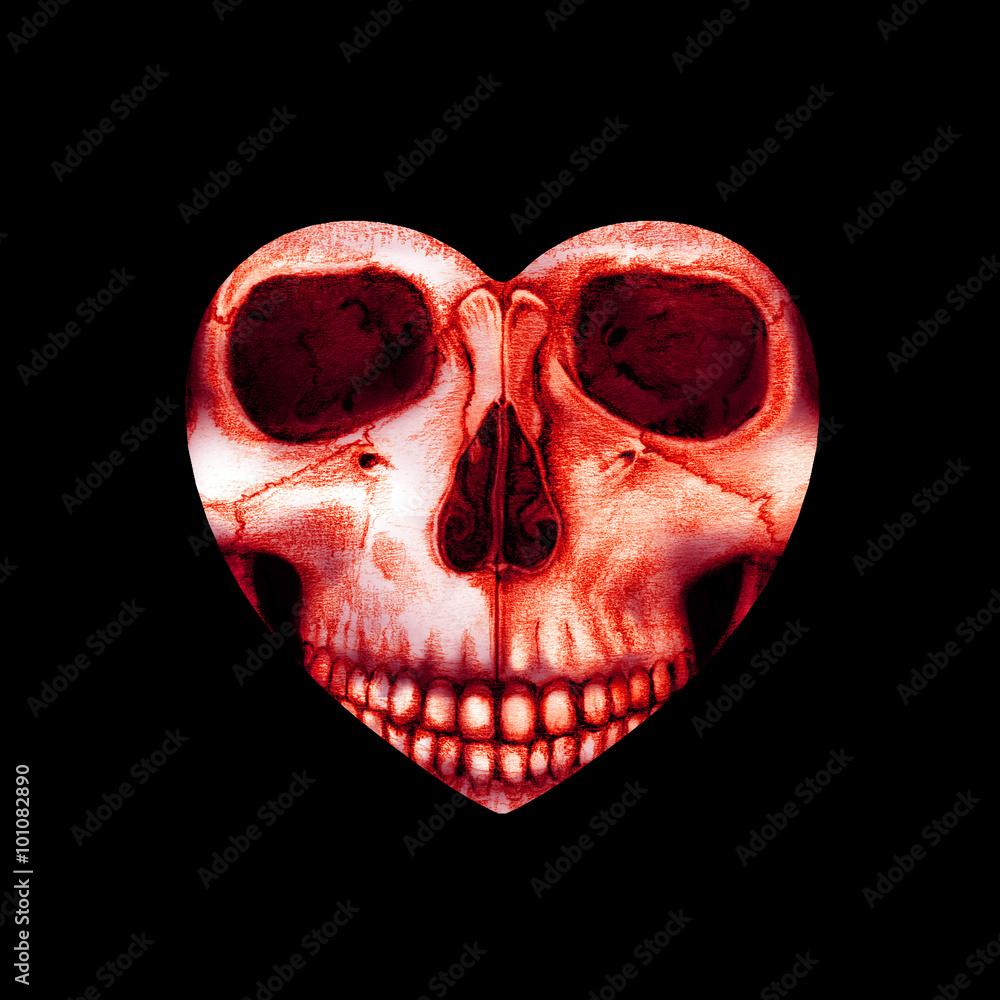 1000x1000 valentine scary red skull in heart Stock Illustration