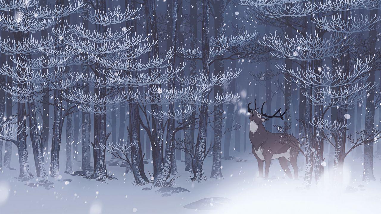 1280x720 Wallpaper deer, forest, snow, art, wildlife hd, picture, image