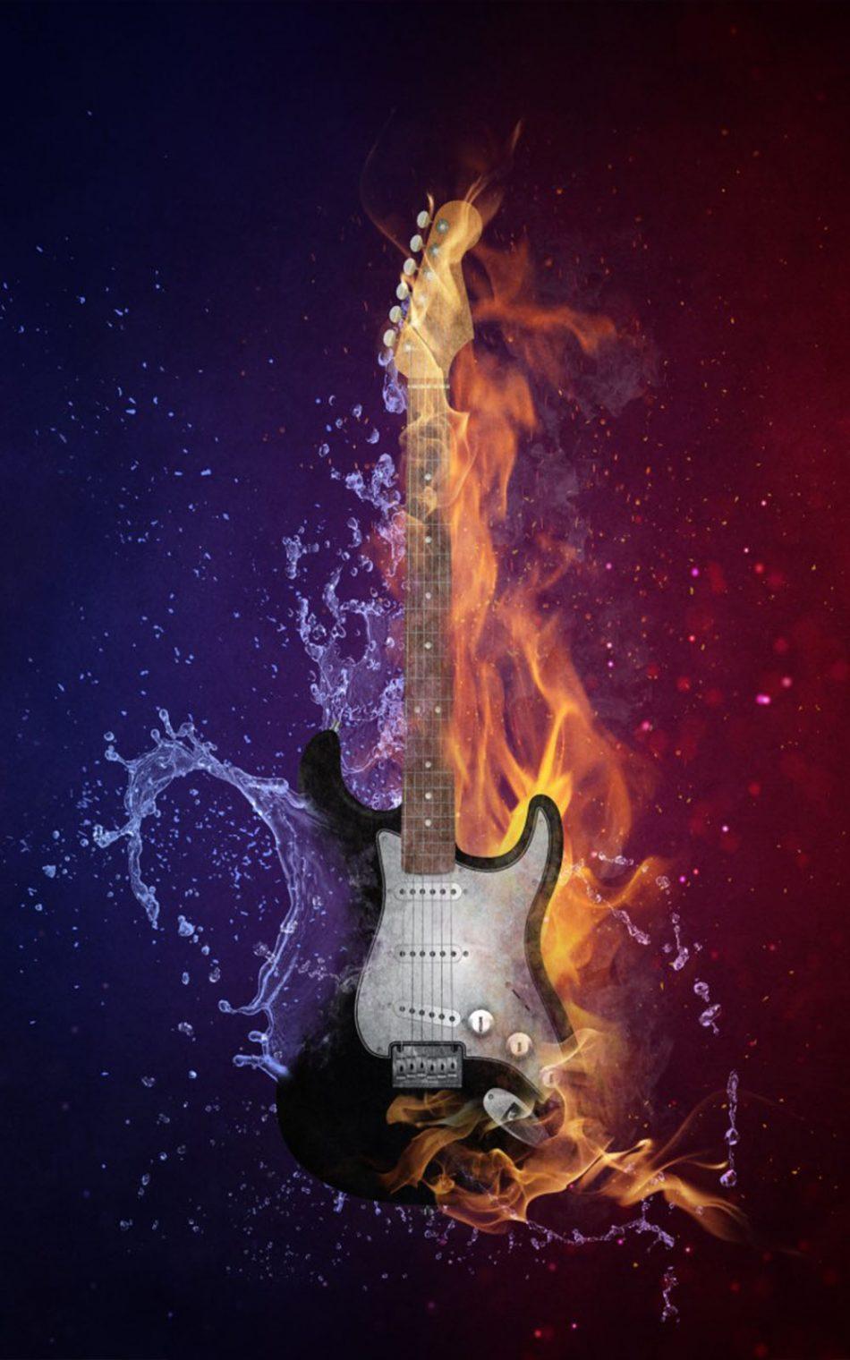 950x1520 Guitar Fire Water 4K Ultra HD Mobile Wallpaper