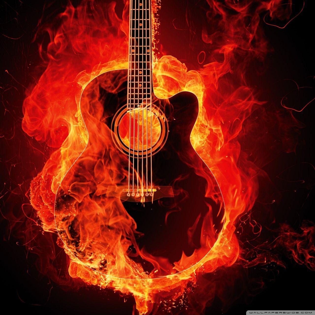 1280x1280 Burning Guitar Wallpaper