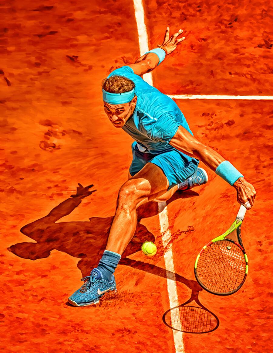 900x1162 Rafael Nadal of Spain at French Open 2018. Digital artwork poster. Tennis fan art gift