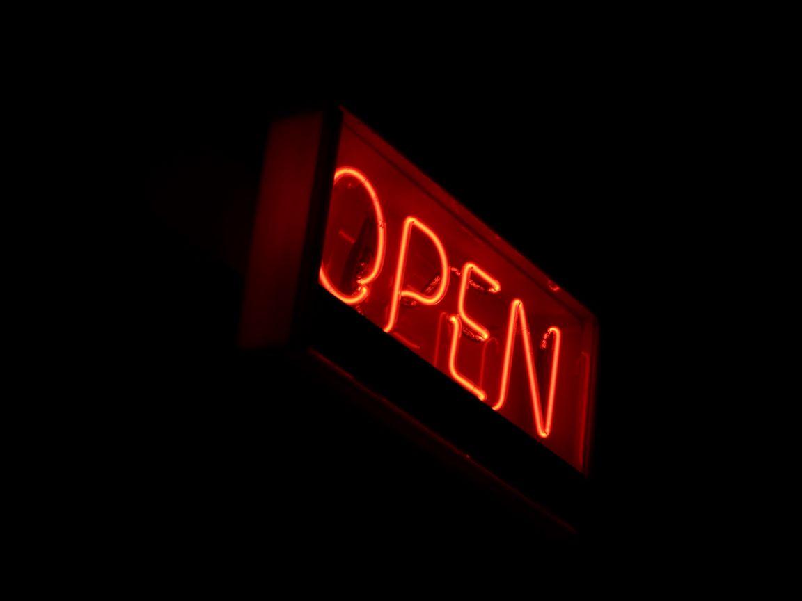 1152x864 Download wallpaper 1152x864 open, neon, sign, dark standard 4:3 HD background