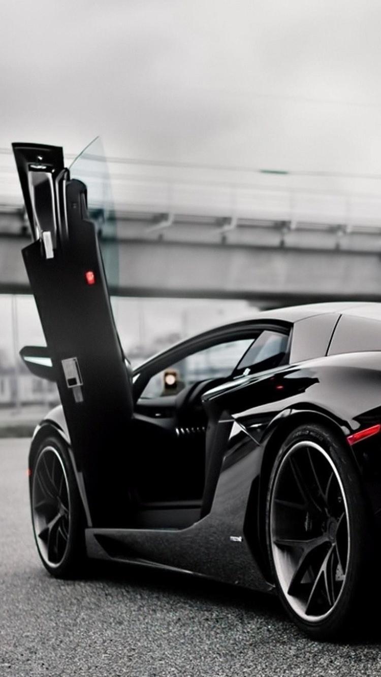 750x1334 Black Lamborghini Aventador Doors Up iPhone iPhone 6S, iPhone 7 HD 4k Wallpaper, Image, Background, Photo and Picture