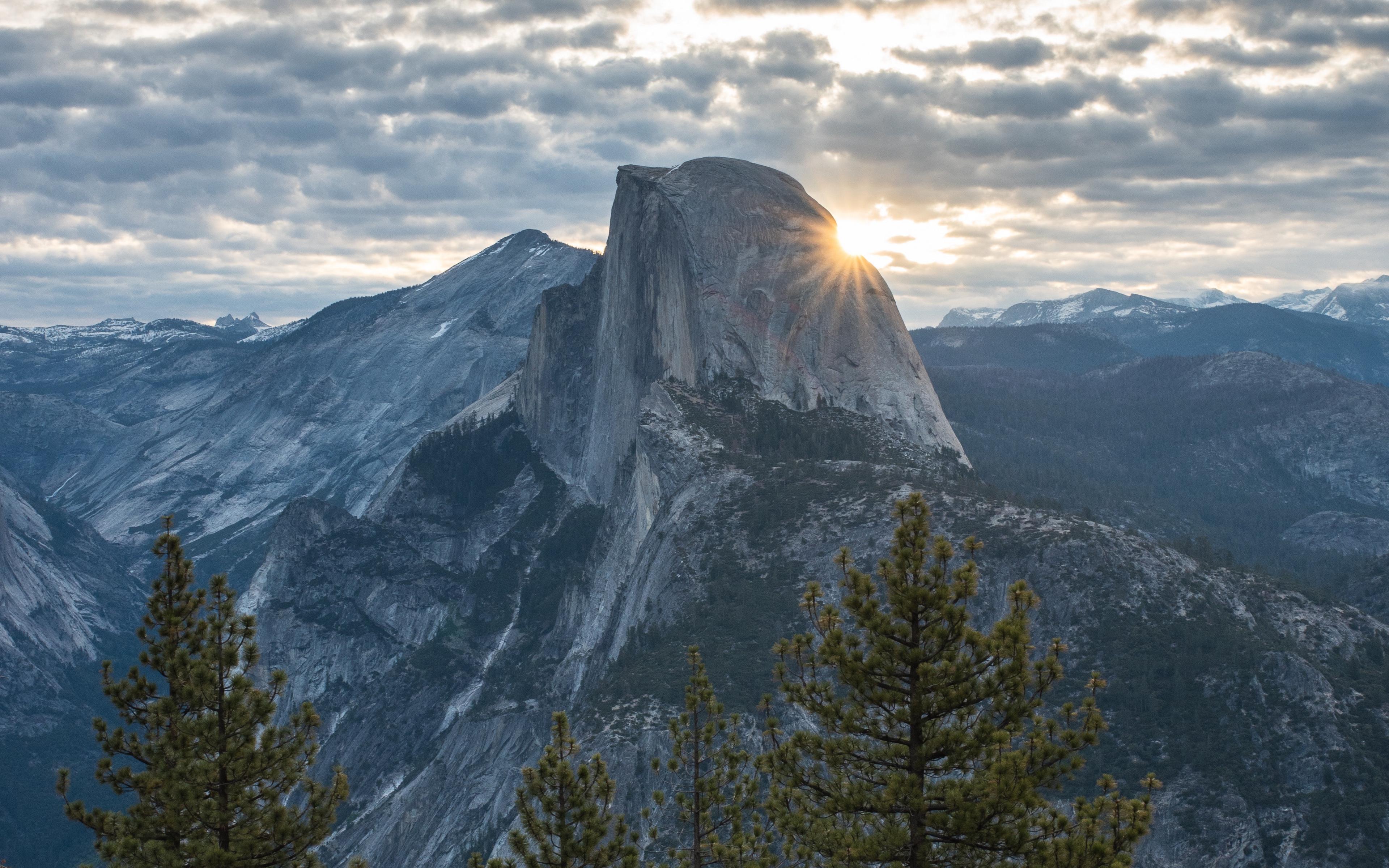 3840x2400 Wallpaper Mountains, Peak, Trees, Light, Dawn, Yosemite National Park, Half Dome