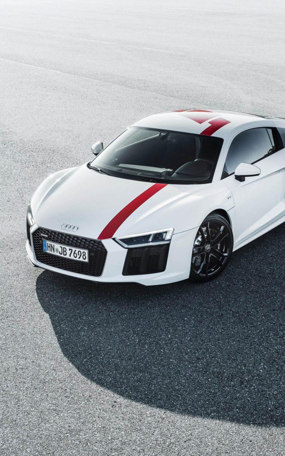 950x1520 White Audi R8 V10 RWS 2018 4K Ultra HD Mobile Wallpaper