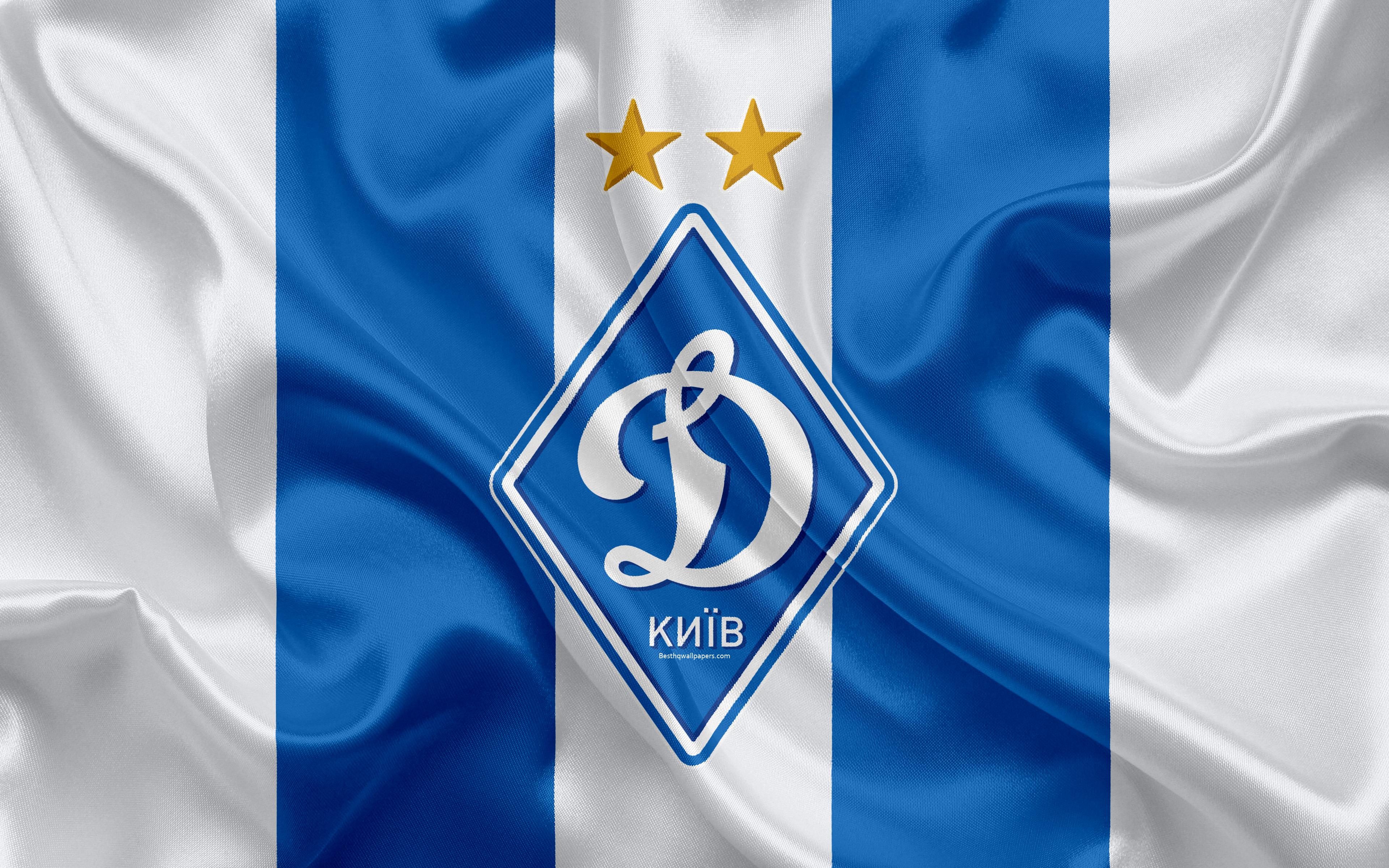 3840x2400 Download wallpaper FC Dynamo Kyiv, 4k, Ukrainian football club, logo, silk texture, white blue flag, Ukrainian Premier League, Kiev, Ukraine, football for desktop with resolution 3840x2400. High Quality HD picture wallpaper
