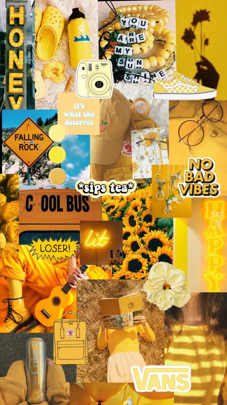 736x1308 Aesthetic Yellow Collage Wallpaper. iPhone wallpaper yellow, iPhone wallpaper girly, Cute summer wallpaper