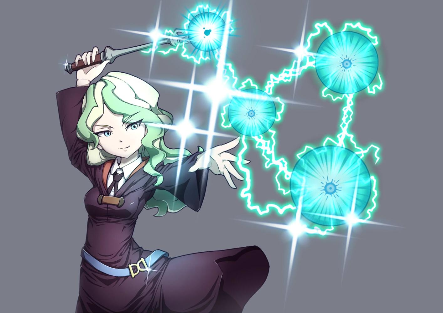 1414x1000 diana cavendish glock17c130 gray green eyes green hair little witch academia long hair mage magic wand. konachan.net.com Anime Wallpaper