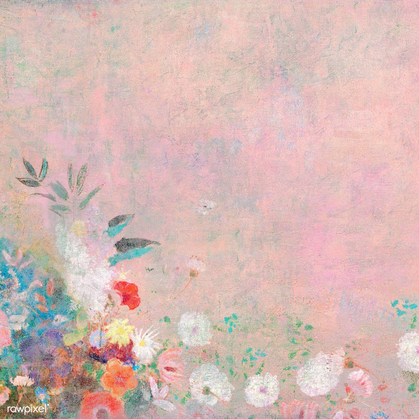 1400x1400 Download premium image of Pink floral wall textured background by Busbus about odilon redon, watercolor background, textured background, pink floral wall textured background, and background 842277