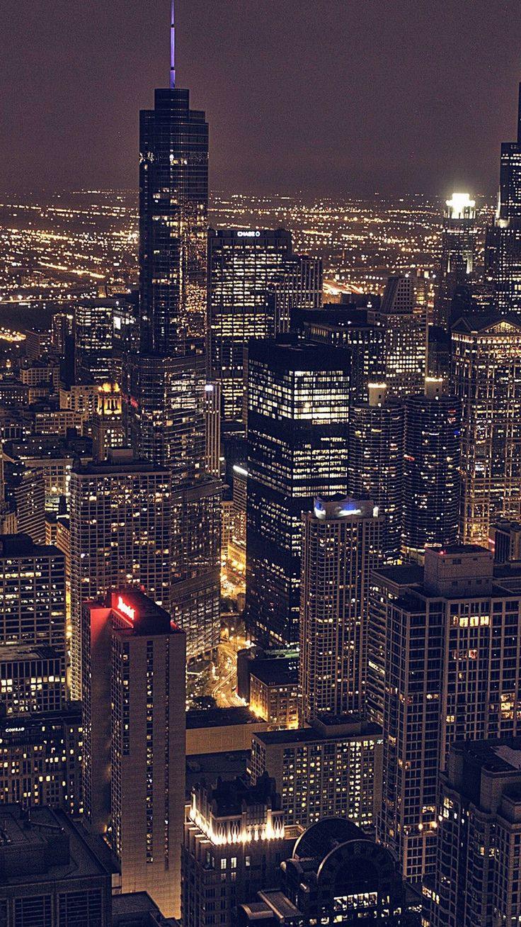 736x1308 City Night Sky View Modern Buildings Skyscrapers Smartphone Wallpaper and Lockscreen HD. City view night, City wallpaper, Chicago city