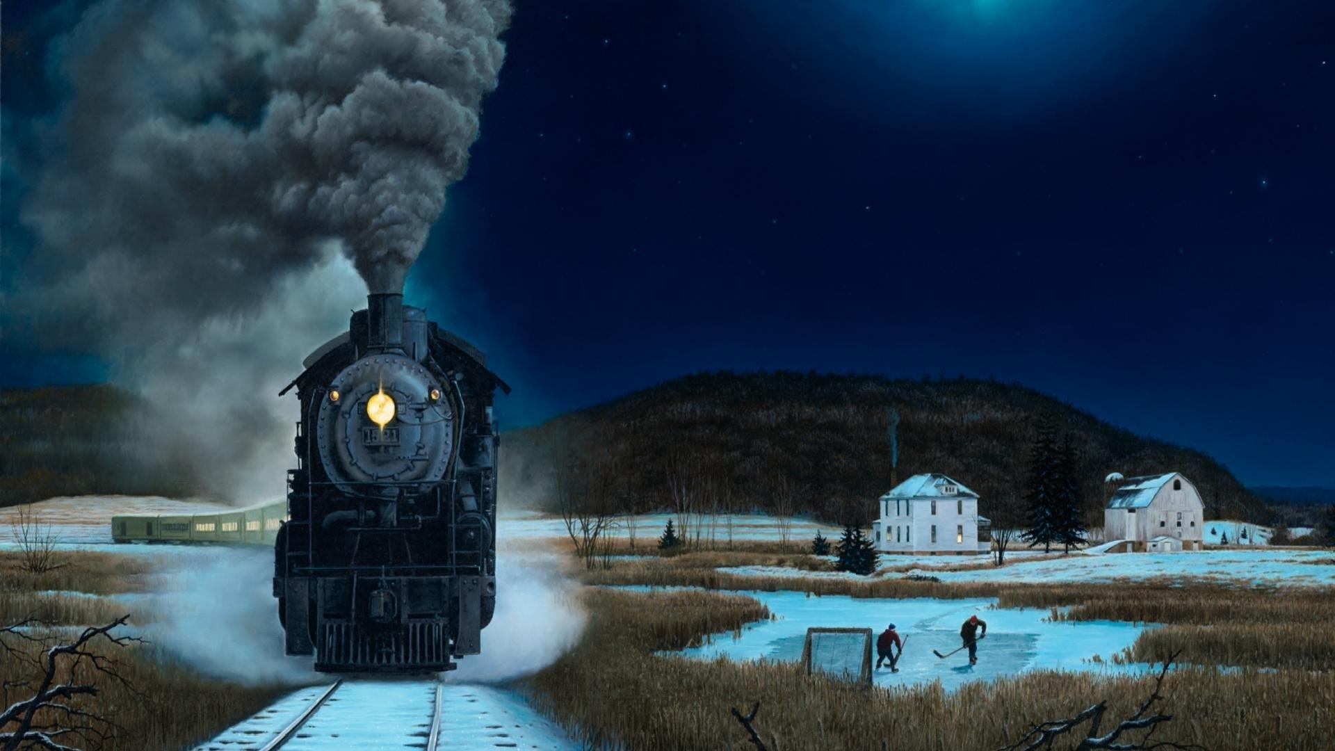 1920x1080 Nature snow trains artwork 1920x1080 wallpaper Vehicles Train wallpaperx1080